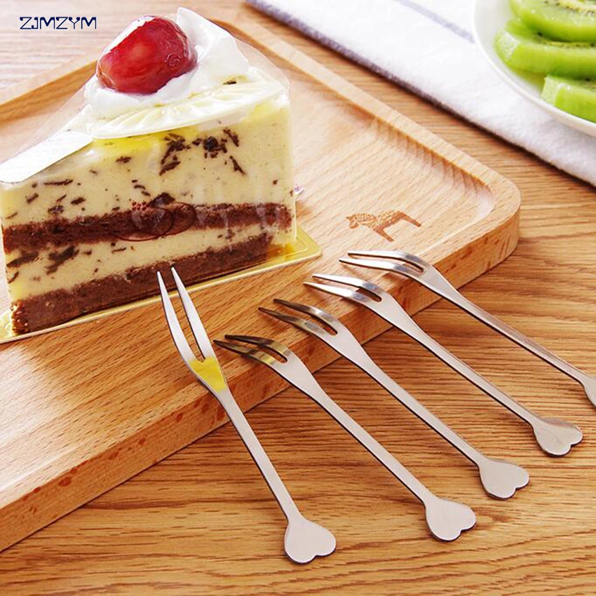 

1pc Stainless Steel Flatware Fruit Fork Appetizer Snack Dessert Fork Kitchen For Party Fruit Pick Gadget - Silver