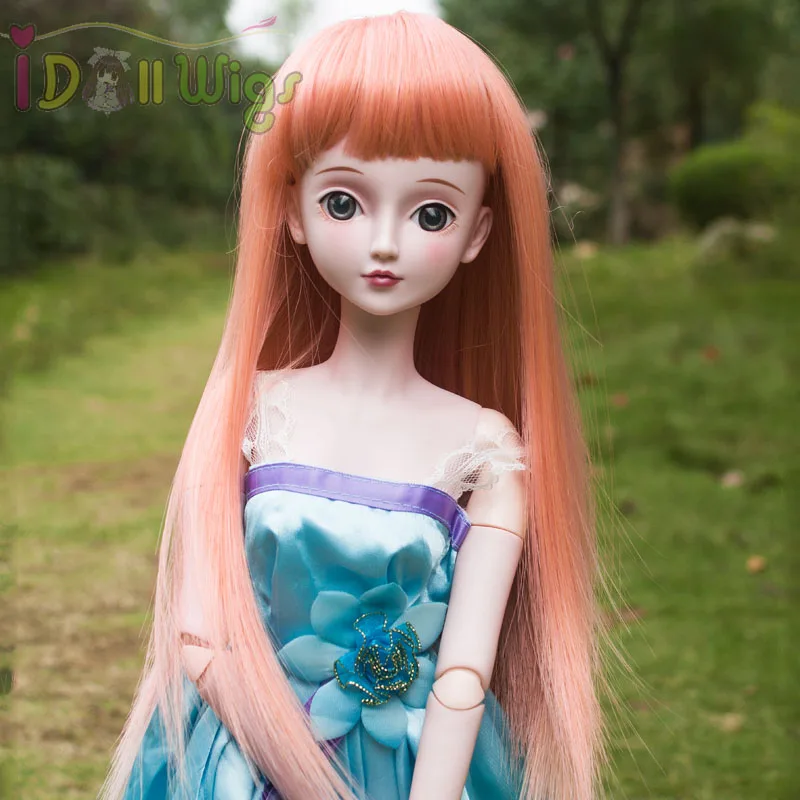 Новое поступление Длинные прямые peachpuff розовые BJD кукла парик с полной челкой
