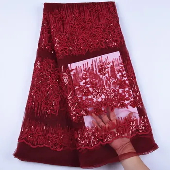 

Red French Milk Silk Lace Fabric Latest African Dry Lace Fabric Top Sale Nigerian Lace Fabric With Sequins For Wedding F1613