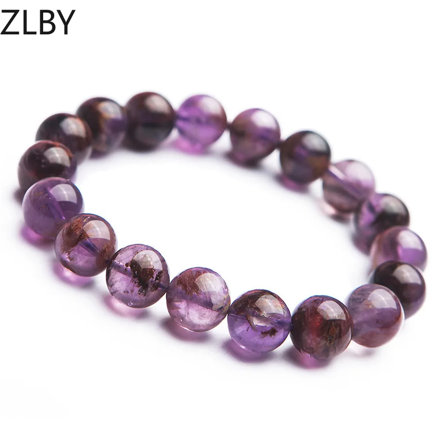 

Genuine Natural Purple Phantom Quartz Bracelete Stretch Healing Crystal Round Bead Woman Bracelets Drop Shipping