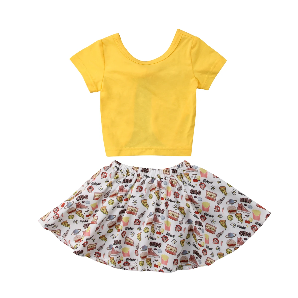 Комплект из 2 предметов для маленьких девочек с цветочным рисунком рубашка для малышей Топы с повязкой на спине, юбки с мультипликационным