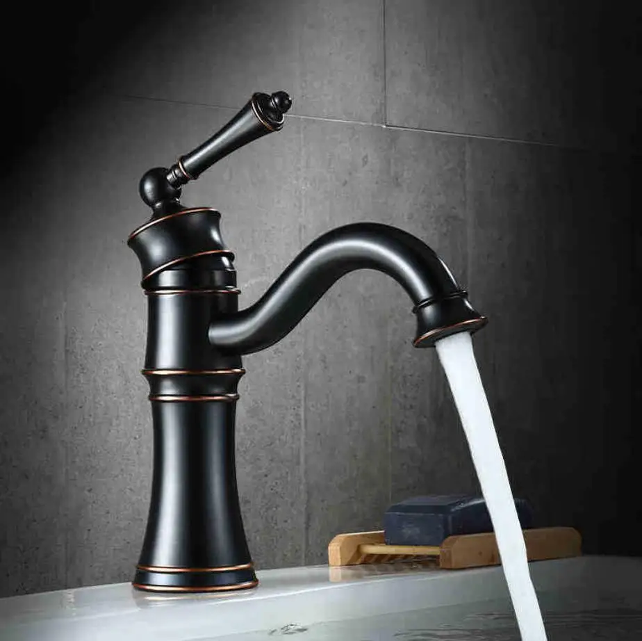

Black Oil Brushed Basin Faucet hot cold wash sink mixer tap luxury bathroom basin faucet brass material water faucet tap mixer