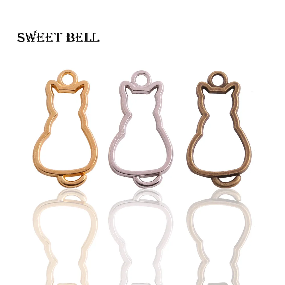 

Sweet Bell 30pieces 16*31mm Fashion Antique Three color Alloy Hollow Cat Charm Pendant Jewelry Making Pendant Wholesale