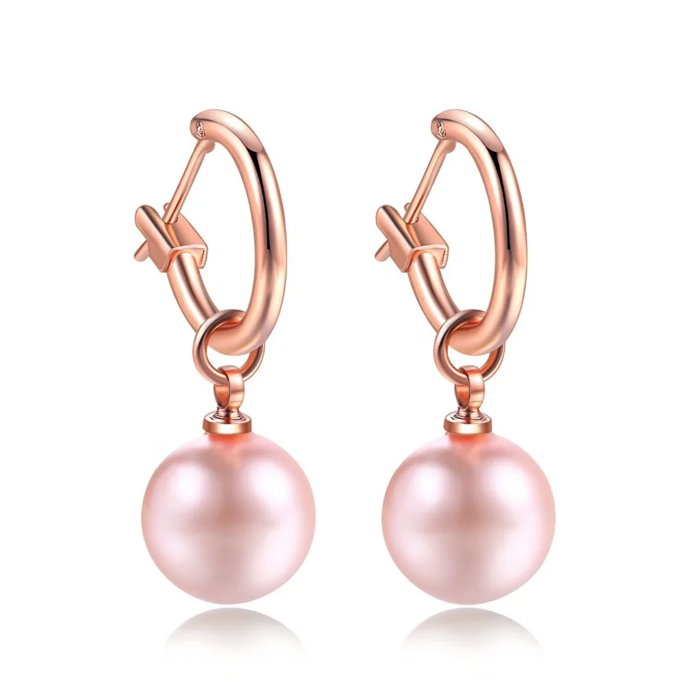 

MxGxFam Red / Pink Round Pearl Drop Earrings Jewelry For Women Rose Gold color Lead and Nickel