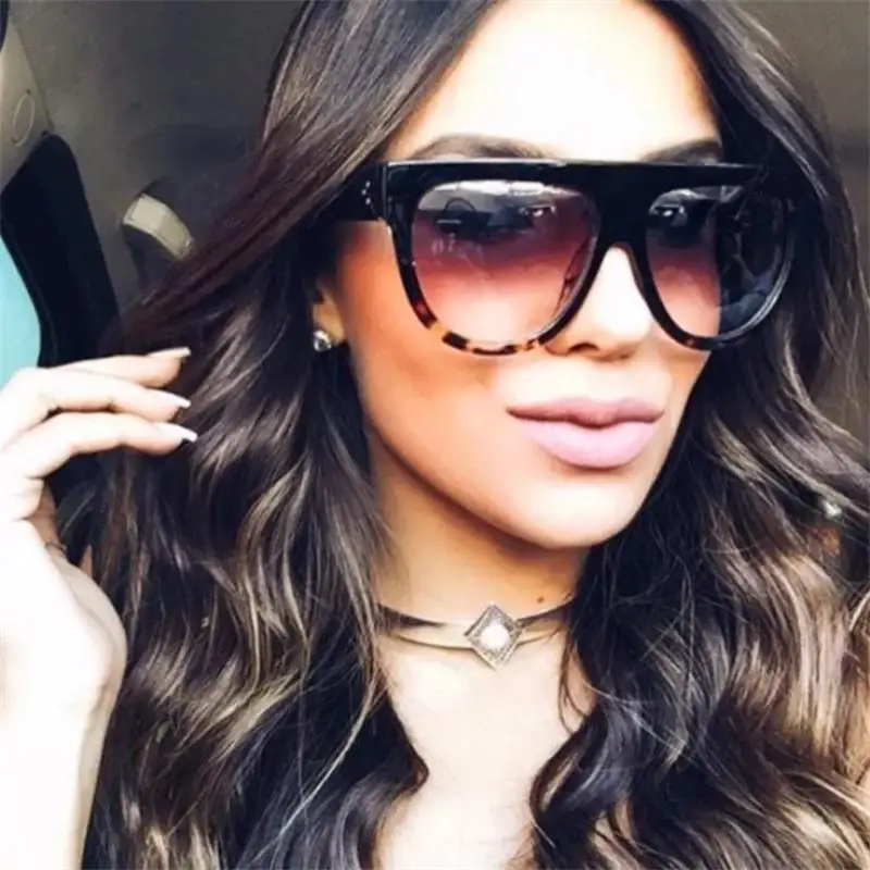 

Flat Top Sunglasses Women Big Brand Sun Glasses Vintage Retro TORTOISE SHADOW Female Eyewear Kim Kardashian Sunglasses Lunettes