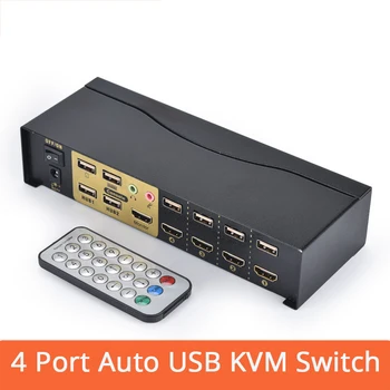 شراءجهاز تحويل تلقائي من 4 منافذ HDMI KVM مع منفذ USB2.0 Mit جهاز تقسيم الصوت Maus Tastatur HDMI مع كابل 4K * 2K