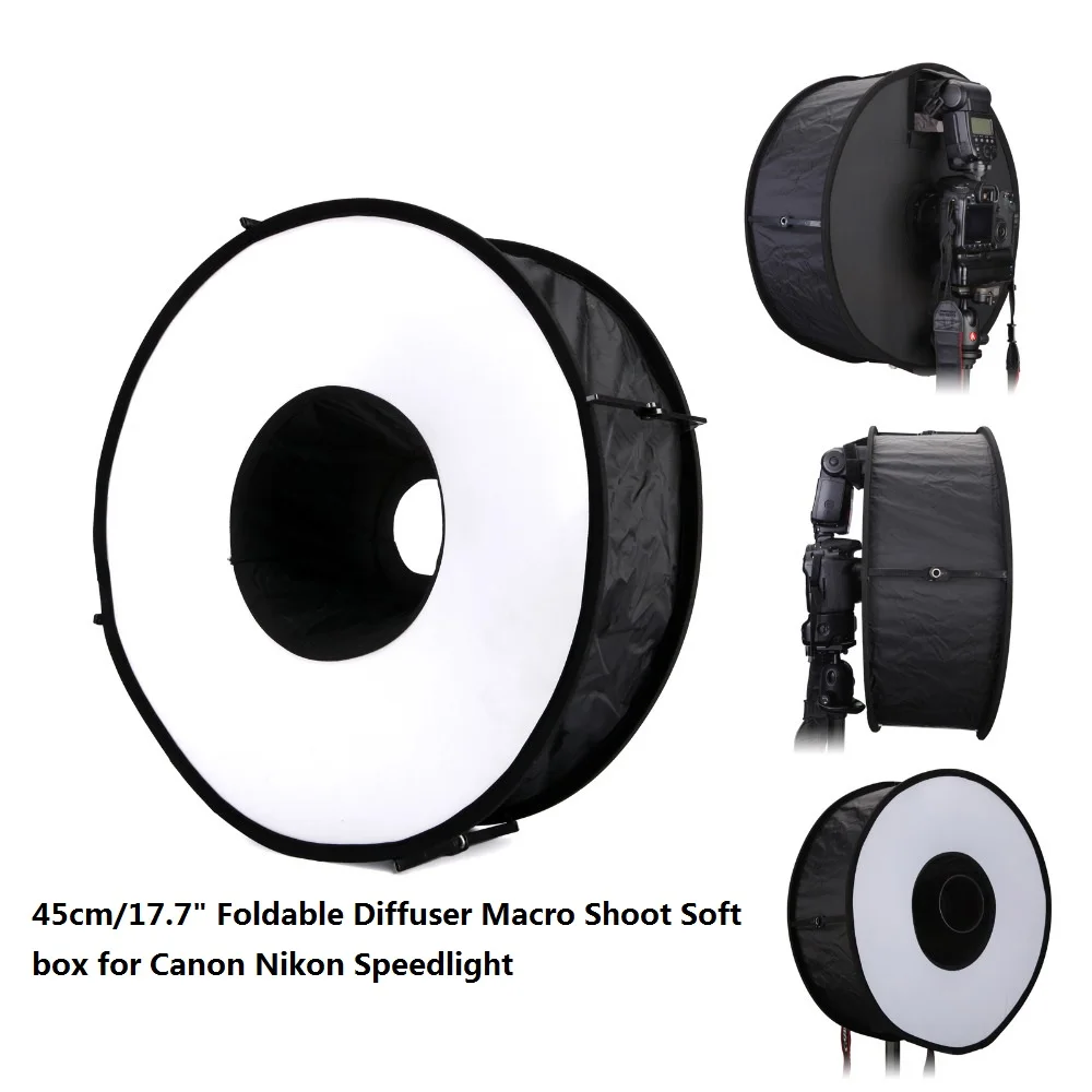 

45cm Foldable Ring Speedlite Flash Diffuser Macro Shoot Round Softbox for Canon Nikon Sony Pentax Godox Speedlight