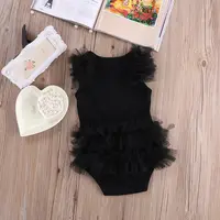Kids Newborn Infantil Baby Girls Bow Embroidered Little Black Dress Fashion Letter Romper Jumpsuit 2