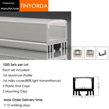 

Tinyorda 1000Pcs (1M Length) Led Alu Profile Led Channel Profil for 13mm LED Strip Light 1M LED Profile Alu Profile channel
