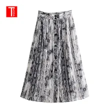 Осенняя Женская шикарная плиссированная юбка со змеиным принтом, с животным узором и пуговицами, декорированная Faldas Mujer, винтажные повседневные юбки до середины икры