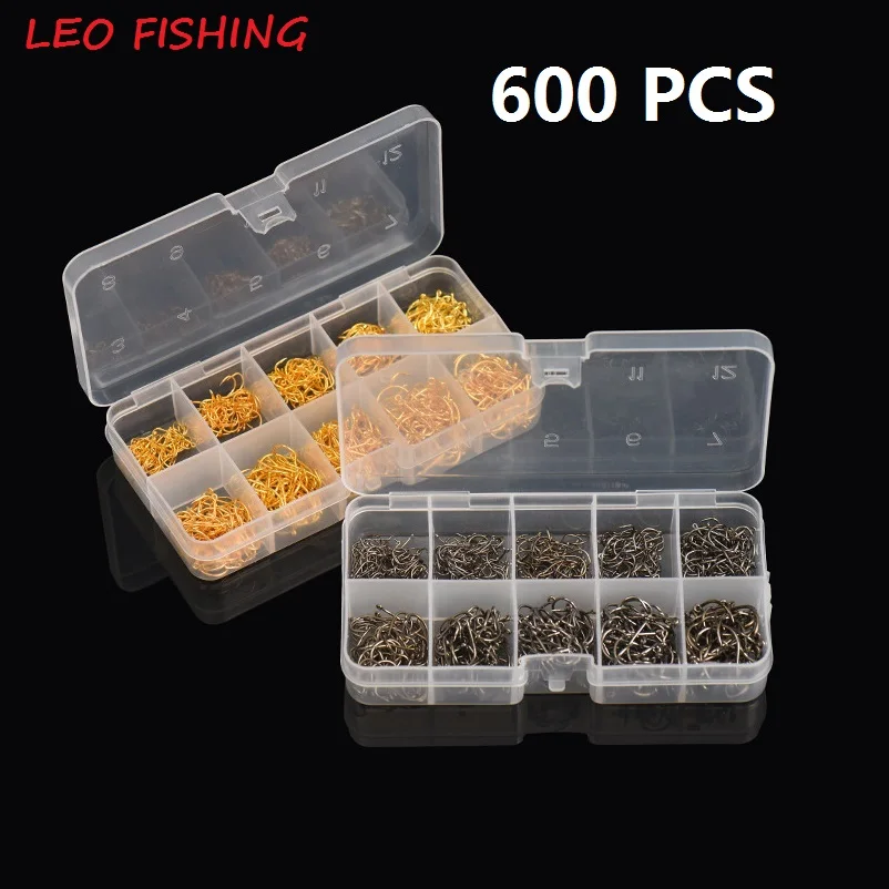

Wholesale 600 Pcs/Box Fishhooks Carp Fishing Hooks Fishing Accessory High Carbon Steel Fishing Hooks Black and Gold 3#-12# LEO