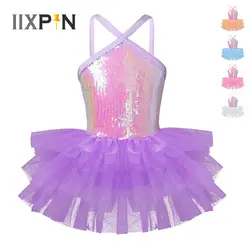 IIXPIN балетные, для маленьких девочек танцевальное платье одежда балетное платье без рукавов Холтер Блестки для бальных танцев