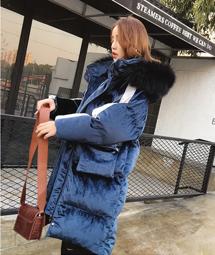 Зимняя женская куртка с капюшоном, плюс размер, Вельветовая, утолщенная, теплая, с меховым воротником, с хлопковой подкладкой, пальто, женские парки, Mujer Invierno LS46