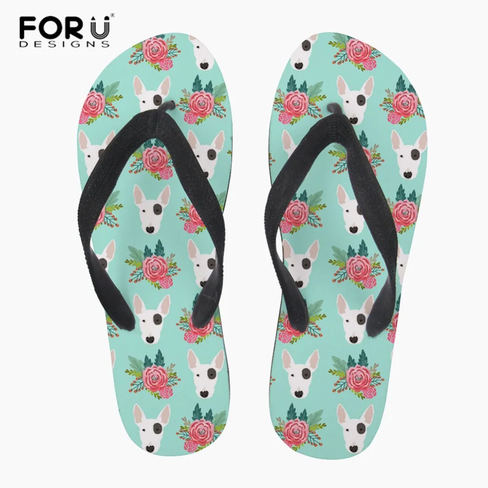 

FORUDESIGNS Women Flip Flops Flat Sandals Cute Bull Terrier Print Female Comfortable Summer Slippers Ladies Slim Beach Flipflop