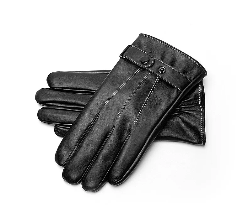 Мужские перчатки из искусственной кожи, черные перчатки из овчины с сенсорным экраном, перчатки с шерстяной подкладкой, теплые зимние варежки для вождения, handschoenen