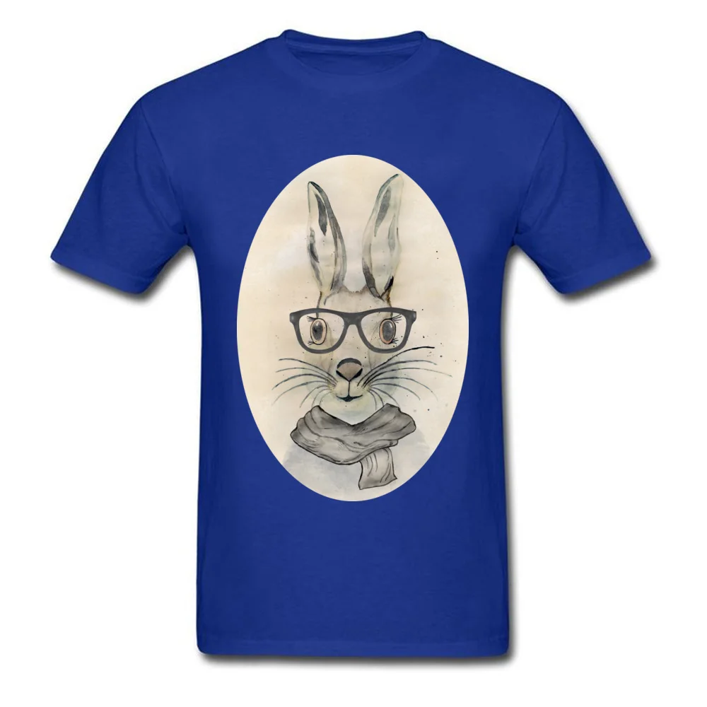 Cute funny watercolor bunny with glasses and scarf hand paint_blue
