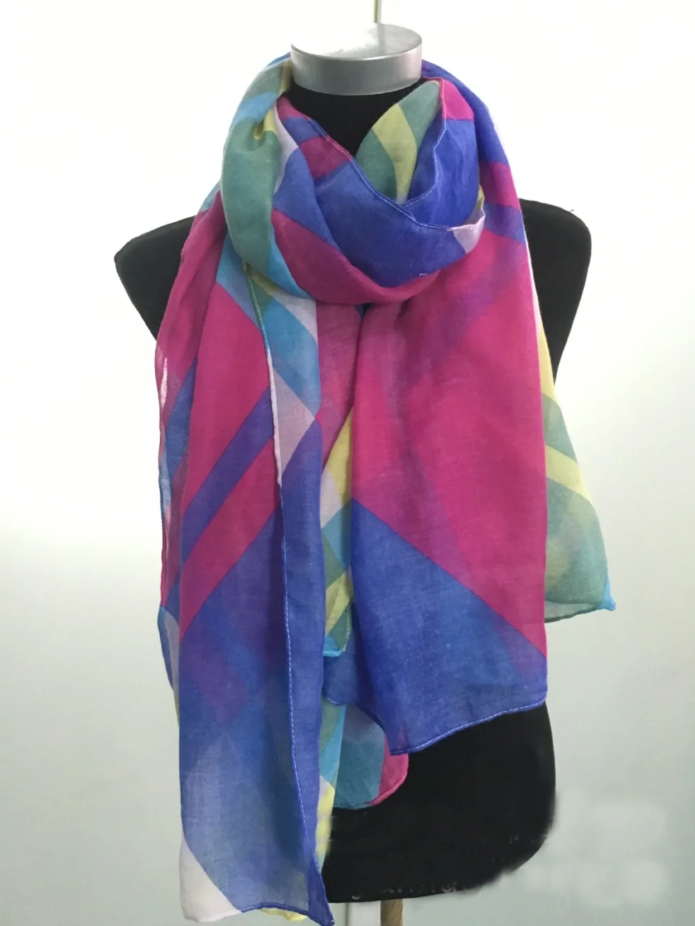 2016 Women Geometry Printed Block Color Cotton Voile Scarf Women Cotton Voile Scarf 5pcs/Lotin