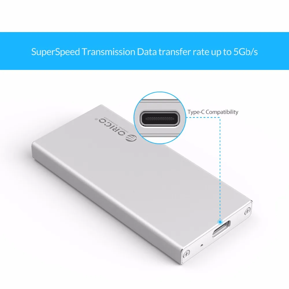 ORICO Алюминиевый USB C для mSATA SSD чехол USB3.1 mSATA жесткий диск Корпус SuperSpeed для Windows/Linux/Mac