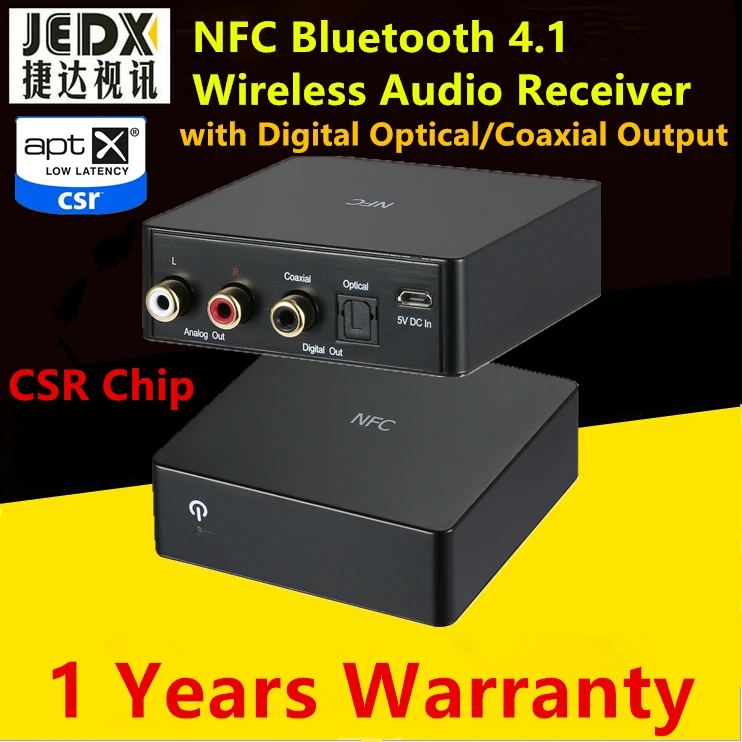 

NFC Bluetooth 4.1 Audio Receiver CSR DAC Aptx Wireless audio adaptor RCA Digital optical output Coaxial/SPDIF