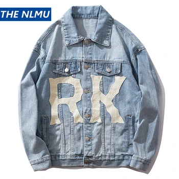 

Streetwear Denim Jackets Men Hip Hop Jeans Coat Long Sleeve Blue 2019 Fashion Mens Casual Jacket Cotton HZ023