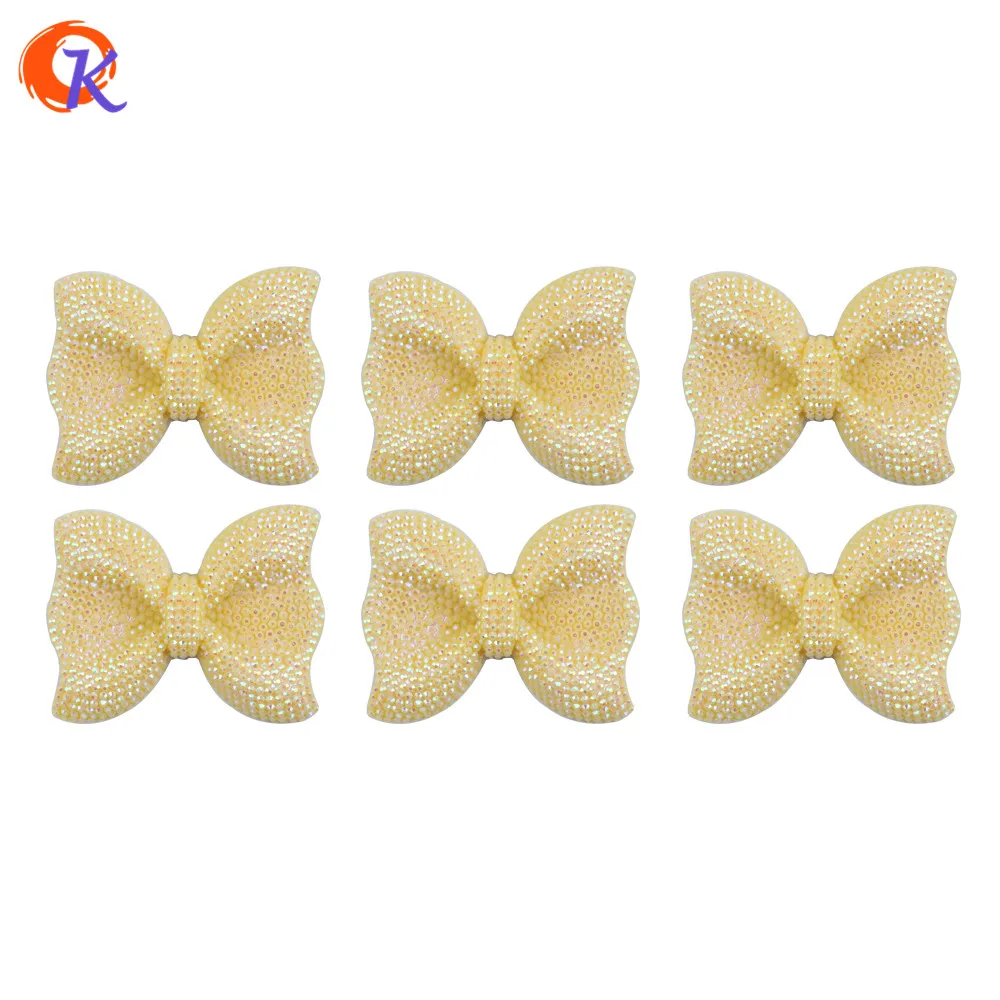 

53x40MM 40Pcs Hot Sale Cordial Design AB Musturd Color Resin Rhinestone Bows For Jewelry Making Necklace Bows