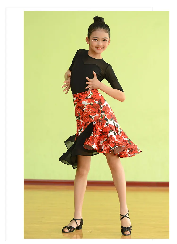 Модный латинский танцевальный костюм для девочек с принтом молочного волокна танго платье для соревнований для занятий танцами одежда танцевальный зал для самбы костюм для румбы DC2395