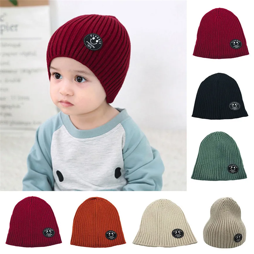 

Infant Baby Kid Beanie Girl Cap Cotton Knitted Letter Warm Smile Children Hats For 6Months-8 years old Kids Sep#2