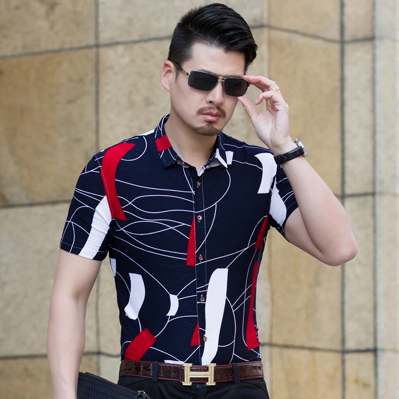 Мужские рубашки высокого качества Летняя мужская модная рубашка размера плюс Мужская рубашка с цветочным принтом с коротким рукавом мужские рубашки Повседневная приталенная 6XL-M