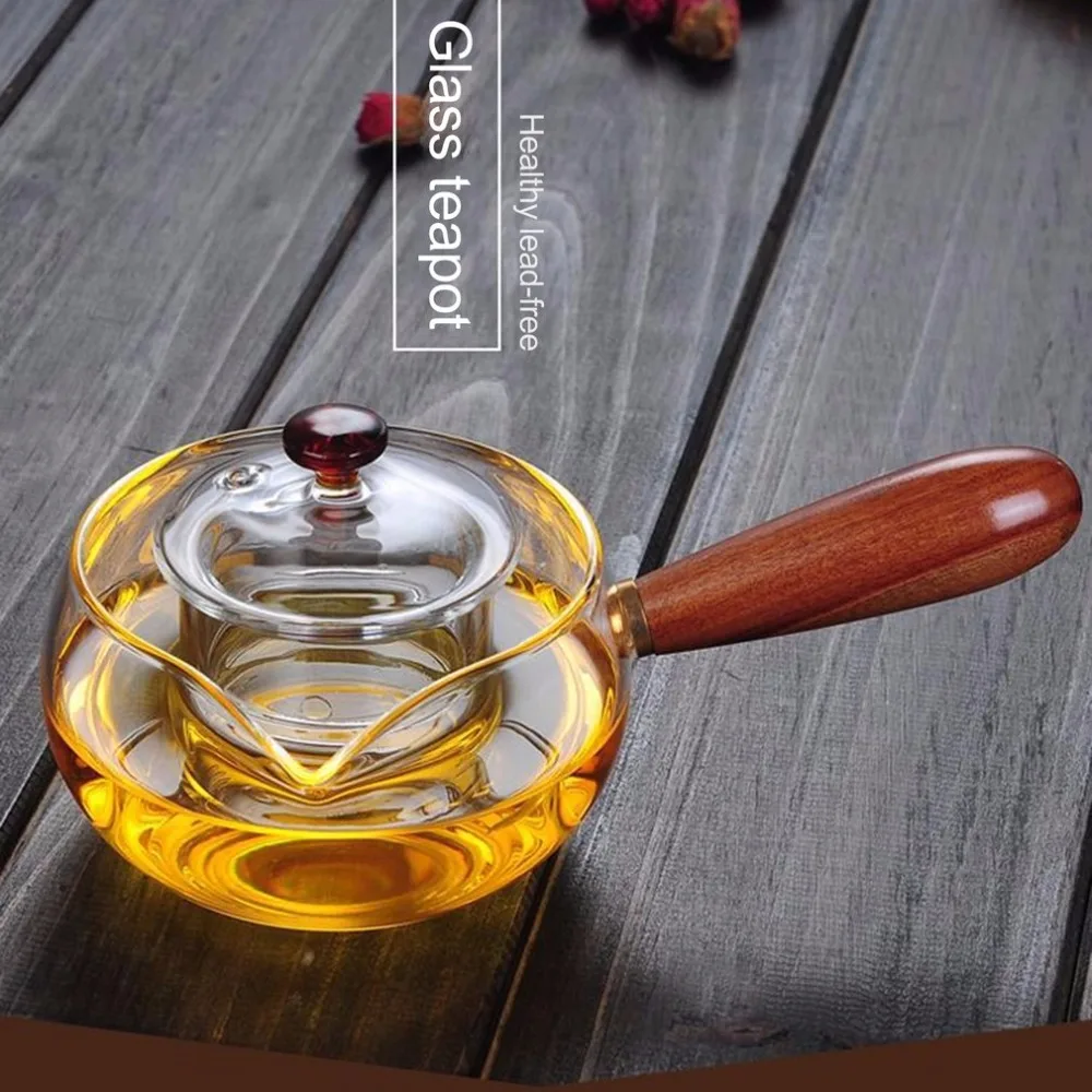 

350ML Practical Design Wood Handle Transparent Clear Borosilicate Glass Teapot Elegant Glass Tea Cup Teapot for Home Use