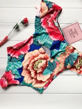 2017 Off Shoulder Sexy Printed Floral One Piece Bikini Swimsuit flounces style Bathing Suit Swimwear