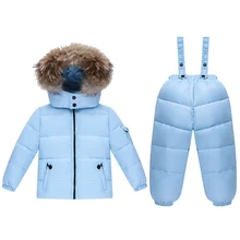 Winter Children’s Clothing Sets Snowsuit Parka Real Fur Kids Baby Overalls Girl Duck Down Jacket Warm kids down coat with hood