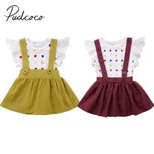 Фирменная Новинка для малышей для новорожденных девочек в горошек комбинезон без рукавов боди в целом юбка 2 шт. комплект Вечерние наряды