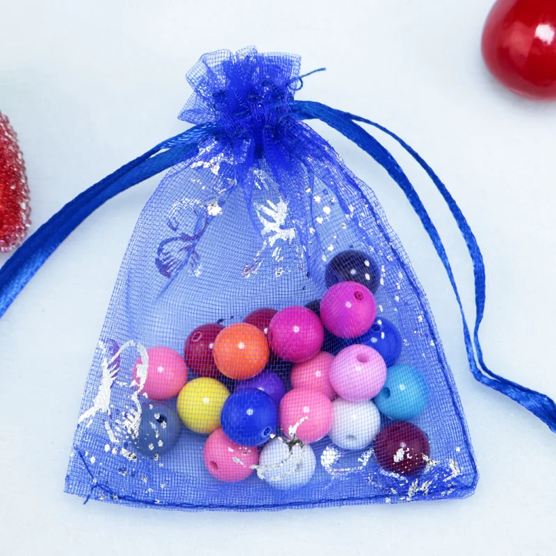 200pcs Royal Blue Organza Bag 7x9cm Small Christmas Gift Bag Wedding Candy Gifts Packaging Bags