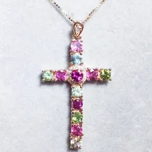 Турмалин ожерелье кулон 925 Серебро натуральной Турмалин Крест Стиль 0.13ct* 12 шт.# L18101310