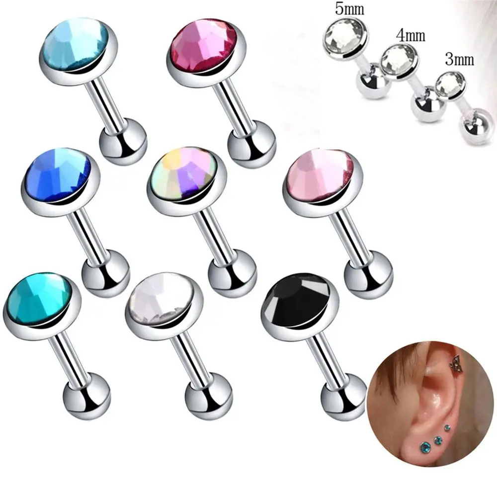 

1Pair Surgical Steel Gem Barbell Ear Cartilage Tragus Helix Stud Earring Piercing Surgical Steel Zircon Multicolor Ear Stud