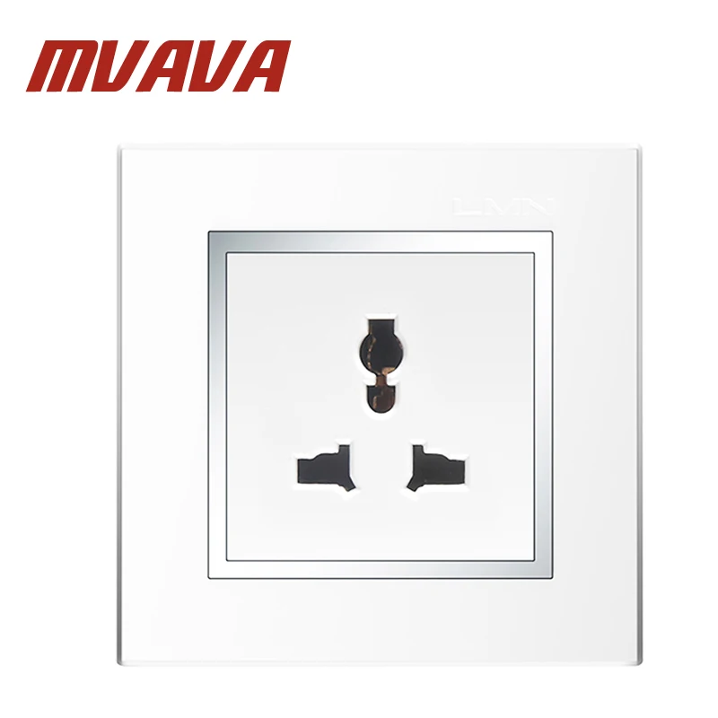 

MVAVA Multifunctional 3 Pin Wall Socket Electrical Wiring Light Wall Power Plug Outlet 110~250V White Color Chromed Panel Socket