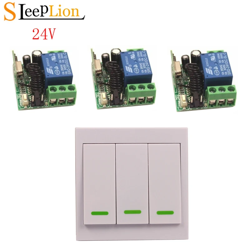 

Sleeplion DC 24V 1CH Relay wireless RF Wall Remote Control Switch Transmitter 3 Receiver System Light Lamp door 24V Switch