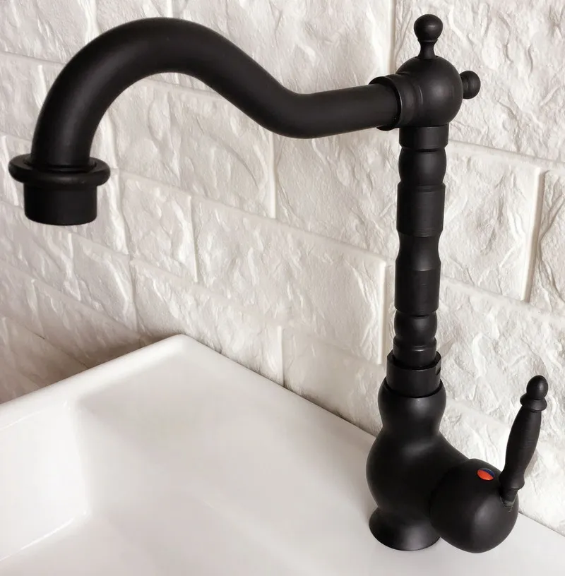 Kitchen Wet Bar Bathroom Vessel Sink Faucet Black Oil Rubbed Bronze One Handle Swivel Spout Mixer Tap Single Hole mnf359