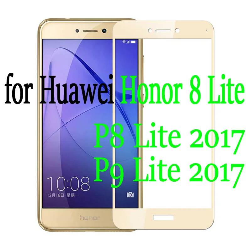 Thouport, закаленное стекло для huawei Honor 8 Lite, полная защита экрана, Защитная пленка для huawei P8 Lite, стеклянная цветная рамка - Цвет: Gold