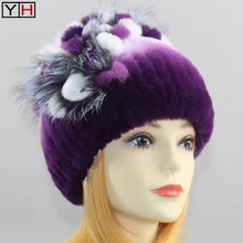 Winter Women Rex Rabbit Fur Hat 100%Natural Rex Rabbit Fur Beanies Hat Striped Warm Elastic Knited Real Rex Rabbit Fur Cap