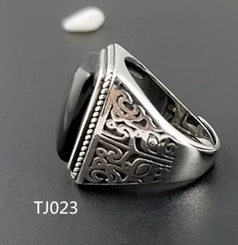 Black Onyx Ring in Sterling Silver 925 charm men Ring Real Men's Ring Natural Stone Retro Cool Fashion Silver charm ring - Цвет основного камня: TJ023