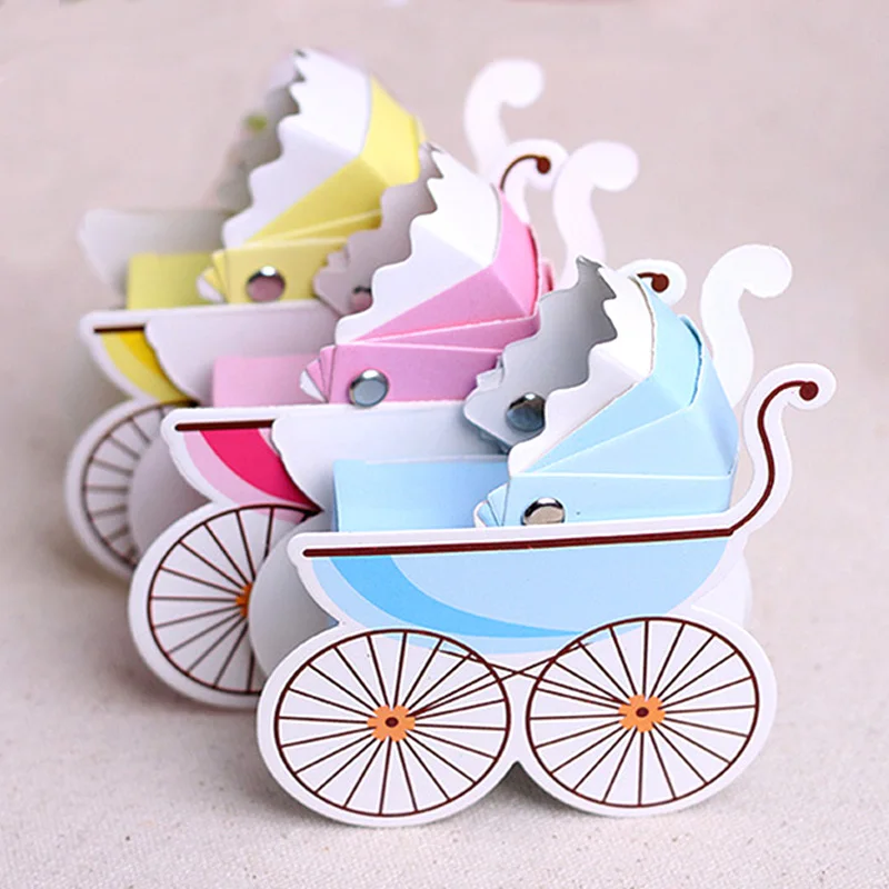 

25pcs Creative Trolley Candy Box Baby Shower Gift Box For Wedding Party Supplies Favor Gift Box Stroller Cart Sweet Box 8x3x9cm