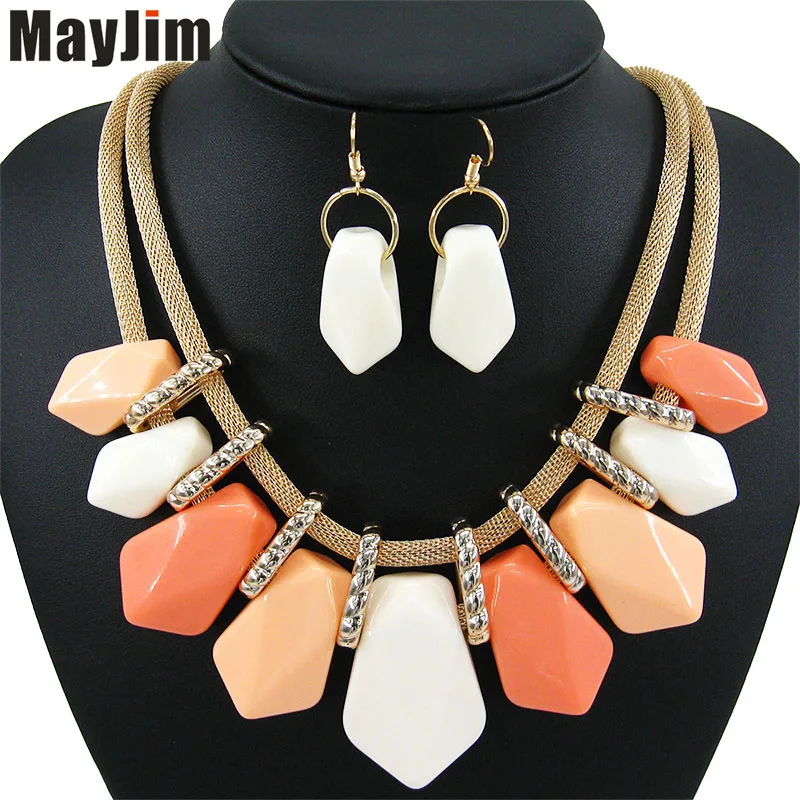 

MayJim 2018 Statement cheap fashion jewelry sets Double chain geometry Pendant Vintage chokers dubai wedding jewelry sets Bijoux