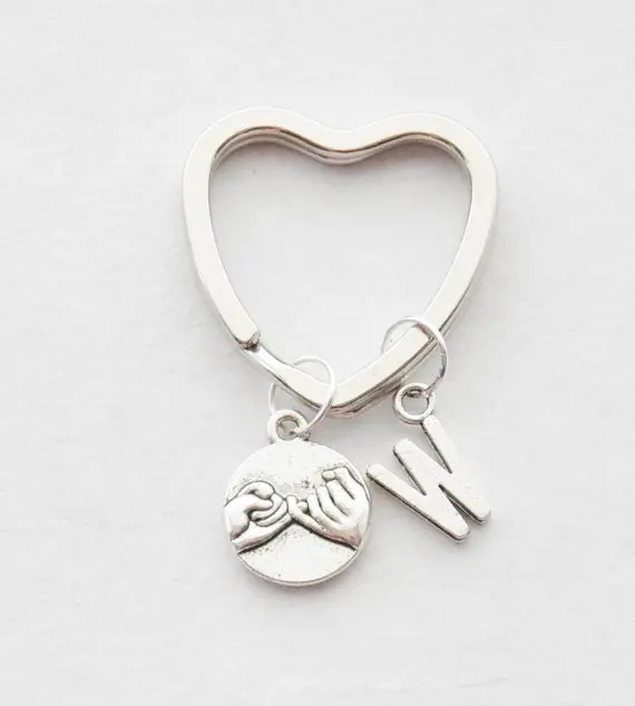 

Love Charm Keychain Pinky Promise Keychain Silver Pinky Swear Charm Best Friend Monogram Keychain