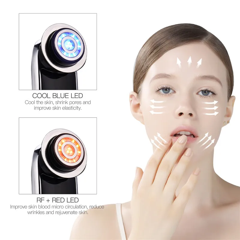 Rechargeable RF Ion EMS LED Light Therapy Beauty Instrument Face Skin Care Tools Facial Massager
