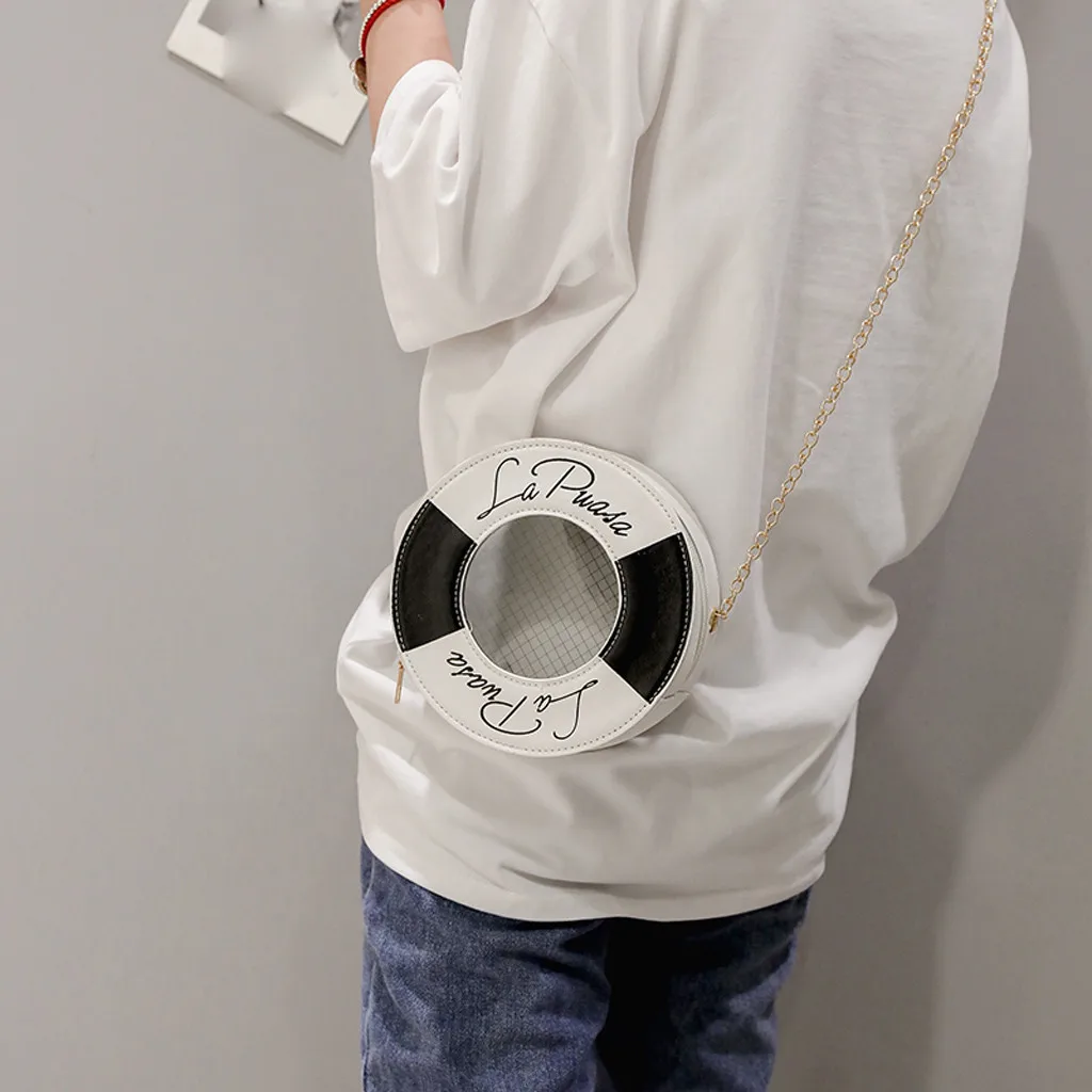 

Women Round Shoulder Crossbody Bag Fashion Chain Bag Letter Contrast Pouch crossbody bags for women leather genuine ladies Ju9