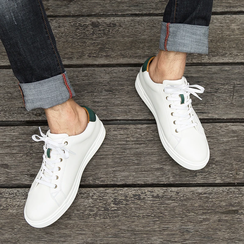 2020 Free Shipping Mandmade Men's Leather Court Sneakers Skate shoes Board for Men Low Cut Lace Up White 8F767 | Обувь