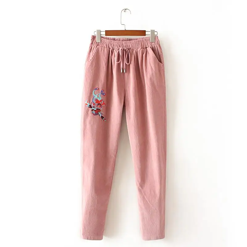 Женские вельветовые брюки размера плюс XL-4XL, Осенние Зимние винтажные прямые брюки, повседневные штаны-шаровары с эластичной резинкой на талии для девочек - Цвет: pink