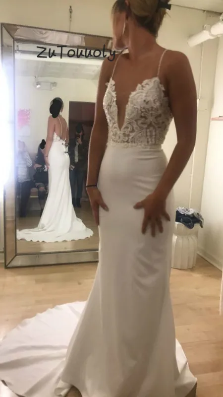 

Simple Boho Wedding Dress Slim Petite Sexy Backless Mermaid Bohemian Wedding Dresses 2019 Cheap Women vestido de festa longo