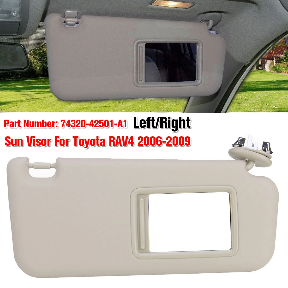 

NEW 1PCS Left/Right Car accessories Beige Sun Visor with Make-up Mirror and Screws For Toyota RAV4 2006-2009